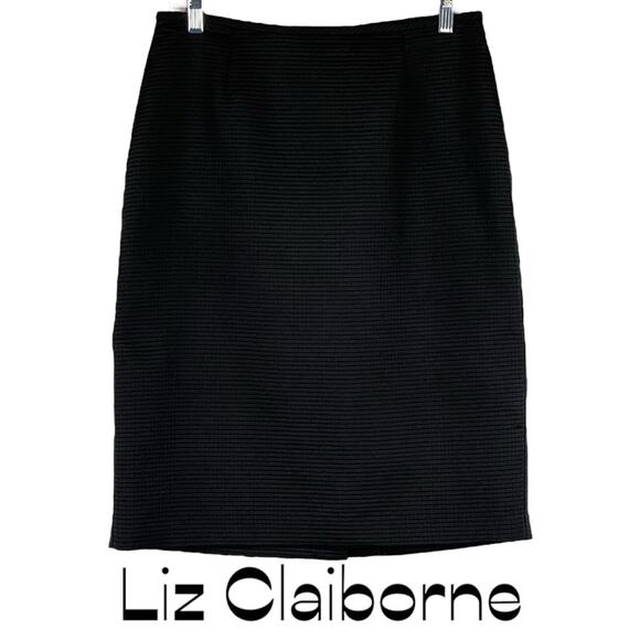 Liz Claiborne Black Textured Academia Career Office Pencil Skirt NWOT Size 8 - Picture 1 of 12
